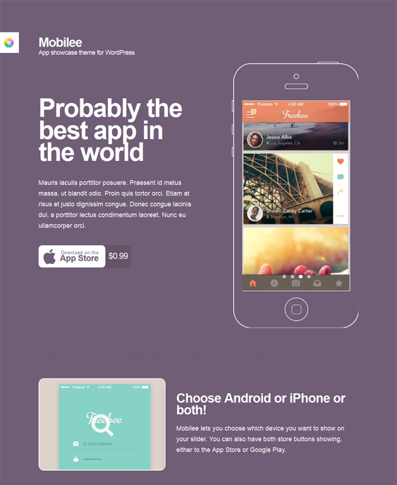 mobilee wordpress themes for promoting apps