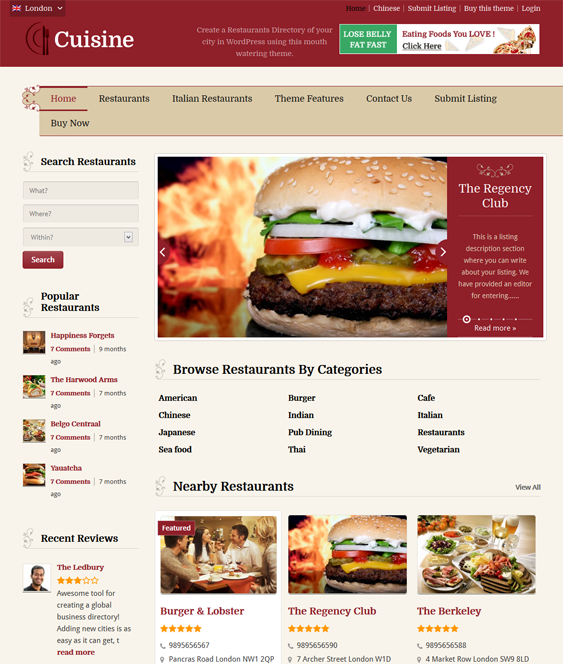 cuisine directory wordpress theme