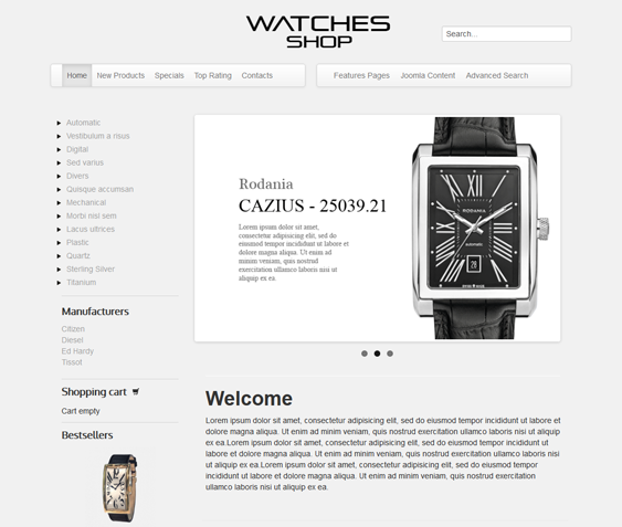 watches shop minimal joomla template