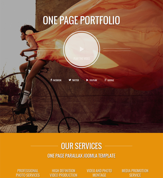 photographer one page parallax joomla template