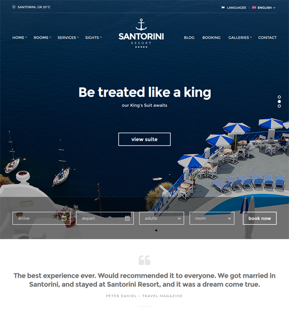 santorini resort travel wordpress theme
