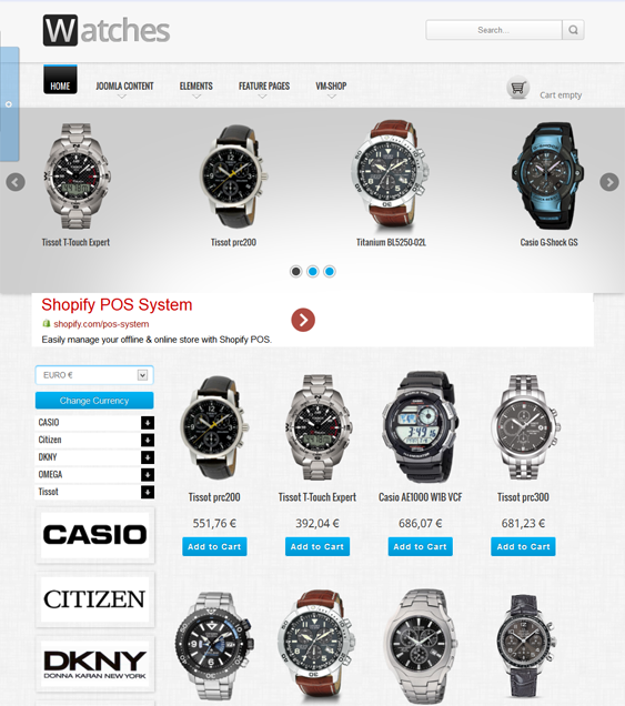 watches shop free responsive virtuemart template