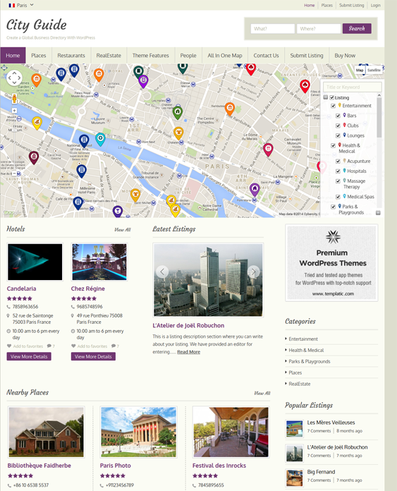 city guide map wordpress themes