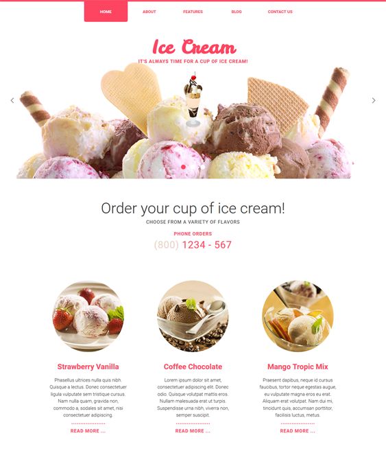 ice cream restaurant joomla template