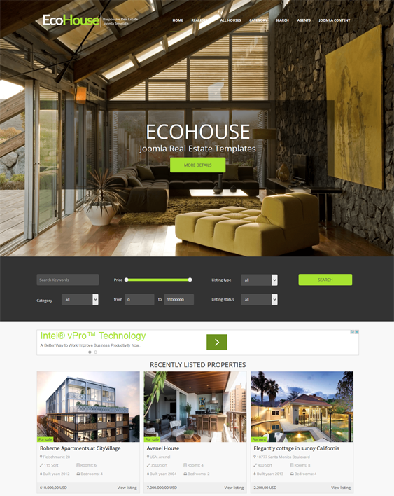 eco house real estate joomla templates