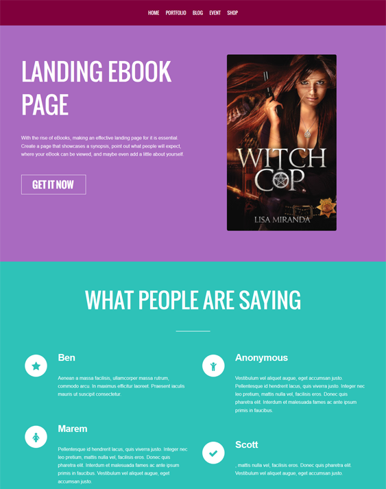 landing ebook author wordpress theme