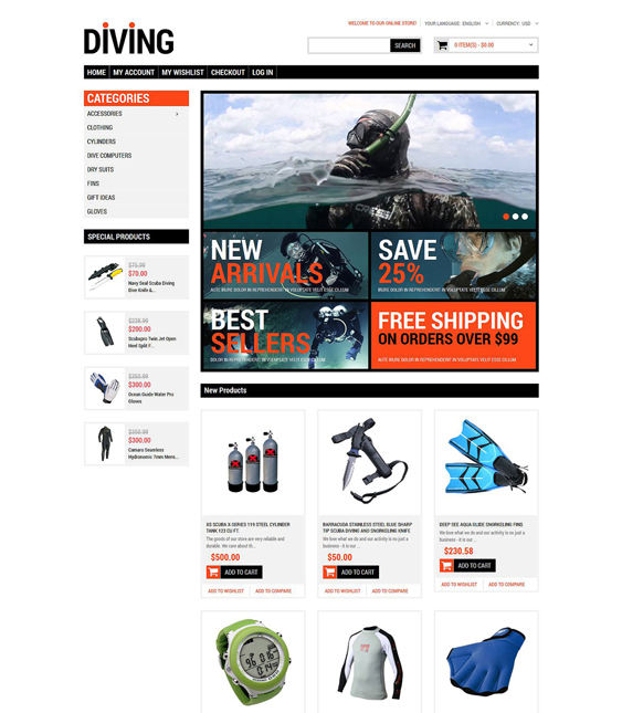 diving sports fitness magento themes