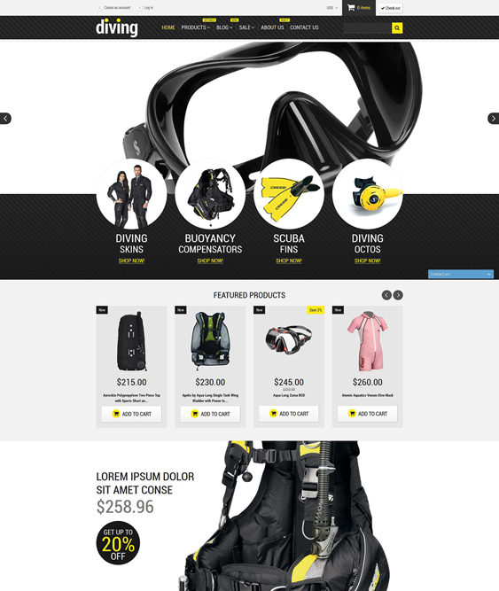 diving sports shopify themes