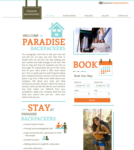 backpackers free hotel wix templates