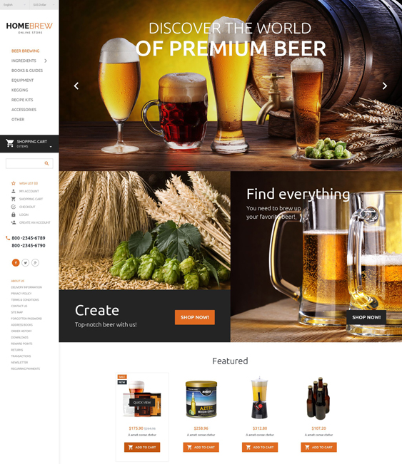 brewery food drink restaurant opencart themes