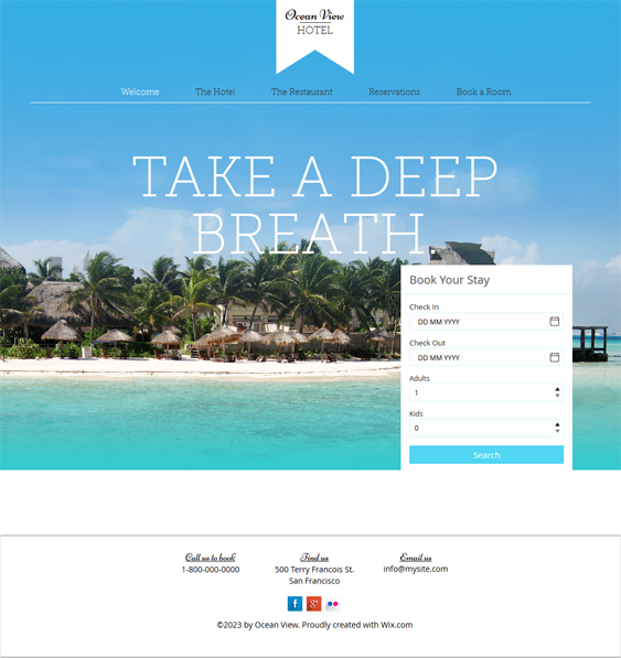 ocean view free hotel wix templates