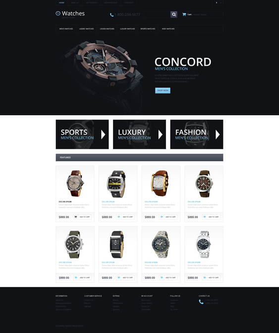 watches jewelry watch opencart themes 3