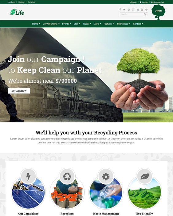 life eco charity nonprofit wordpress themes