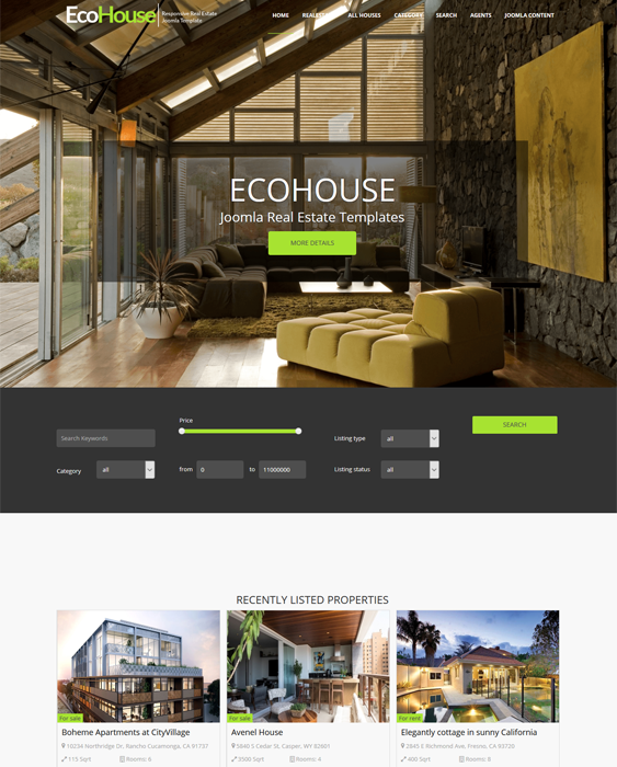 eco house real estate joomla templates