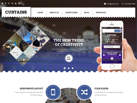 curtains free wordpress themes promoting apps