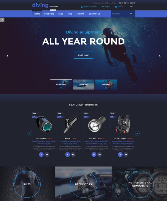 diving responsive shopify themes