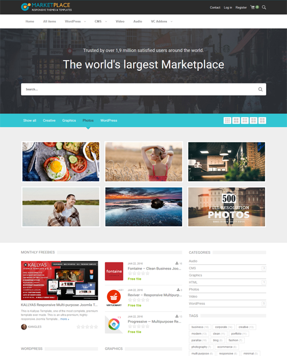 marketplace wordpress themes digital products