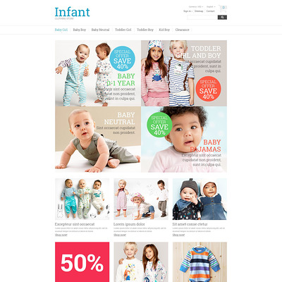 Infant Clothing Store PrestaShop Theme (PrestaShop theme for selling clothing for kids, children, and babies) Item Picture