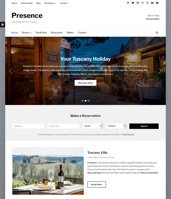 presence hotel wordpress themes