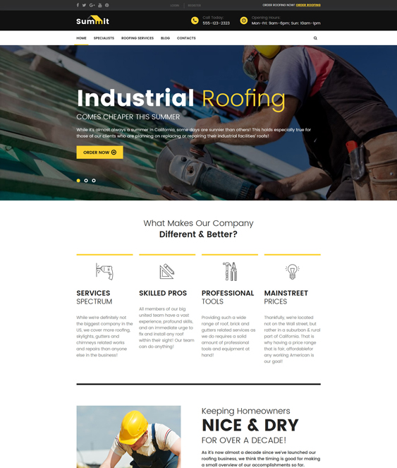 summit wordpress themes roofers roofing companies