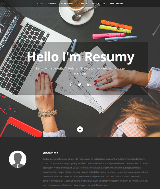 resumy cv resume wordpress themes
