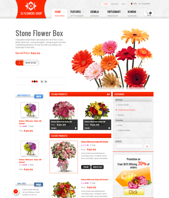 sj flower shop florist joomla template