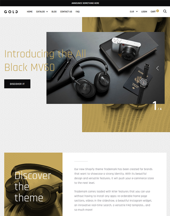 trademark gold electronics shopify themes
