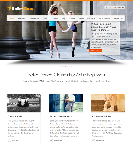 balletclass WordPress theme for dance schools, classes, and studios
