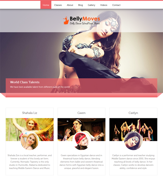 bellymoves WordPress theme for dance schools, classes, and studios