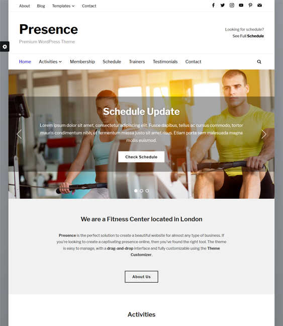 presence gym fitness wordpress themes