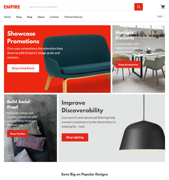 empire shopify themes furniture homewares