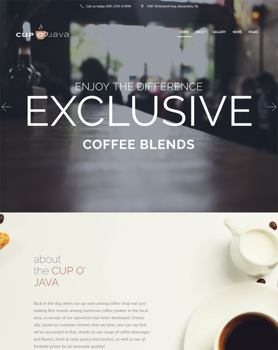 cup of java restaurant wordpress themes