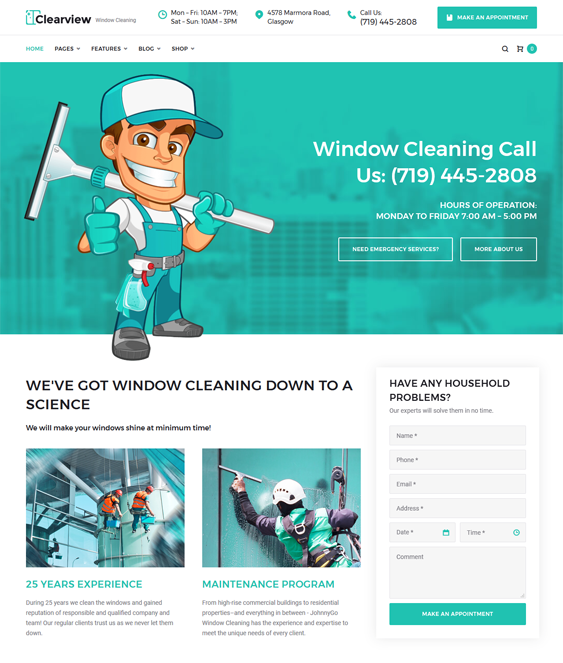 clearview wordpress themes maid cleaning companies