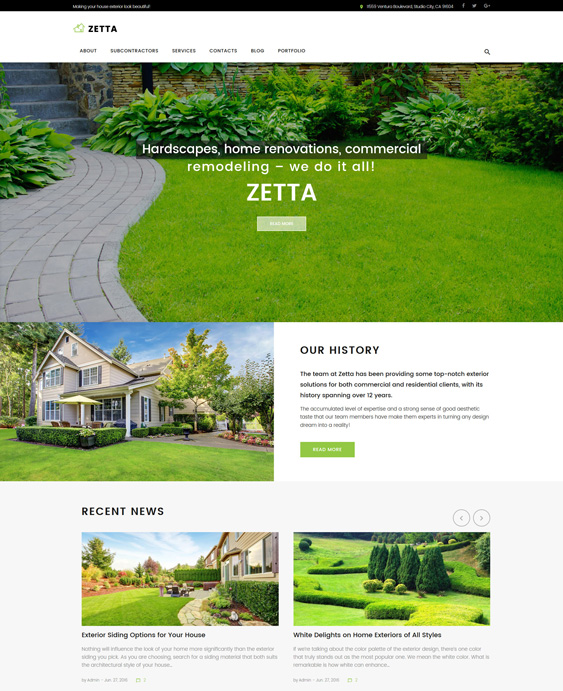 Zetta - Exterior, Garden & Landscape wordpress theme landscaping landscaper gardeners