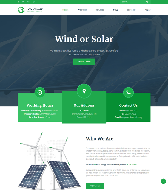ecopower solar energy wind alternative power wordpress themes