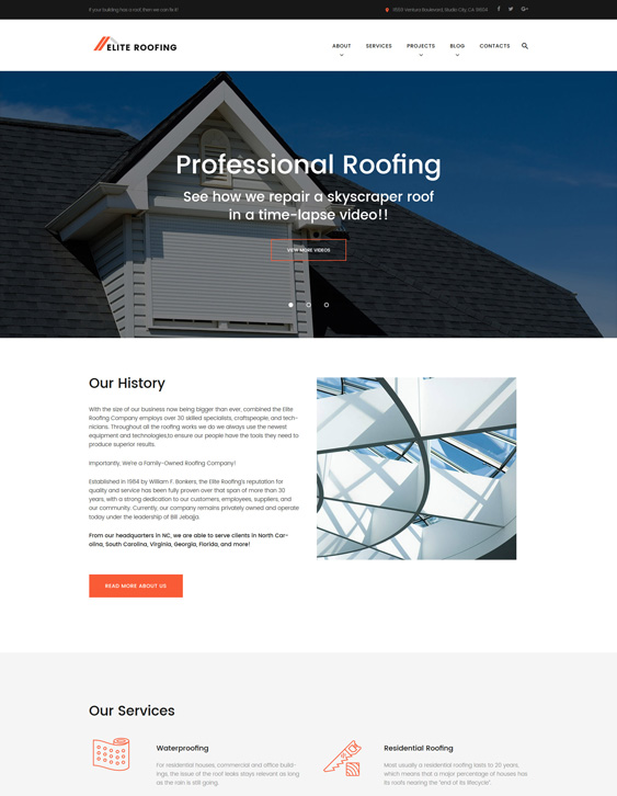 Elite Roofing construction company building contractor wordpress themes