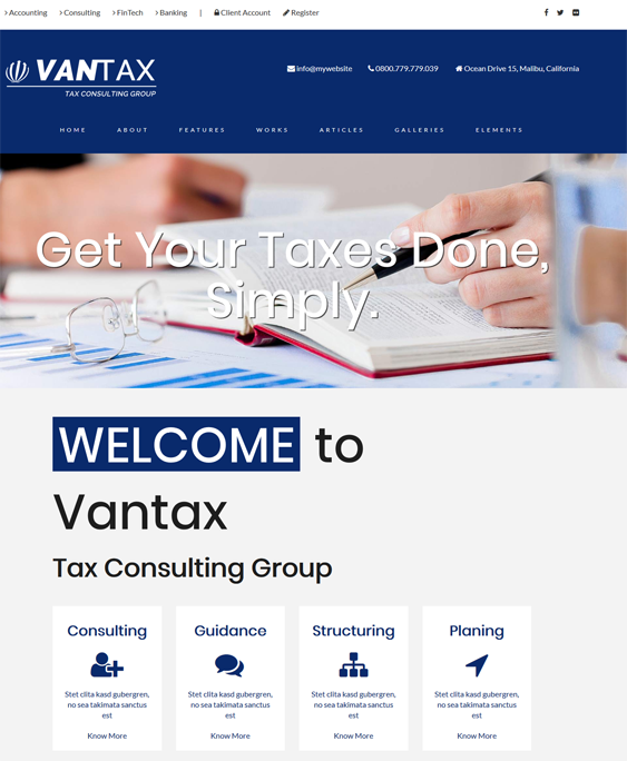 vantax accounting wordpress themes
