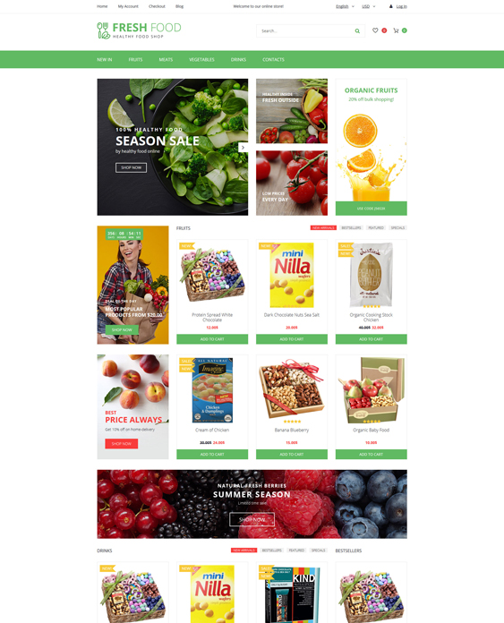 Fresh Food - Healthy & Organic Store food drink restaurant opencart themes Template