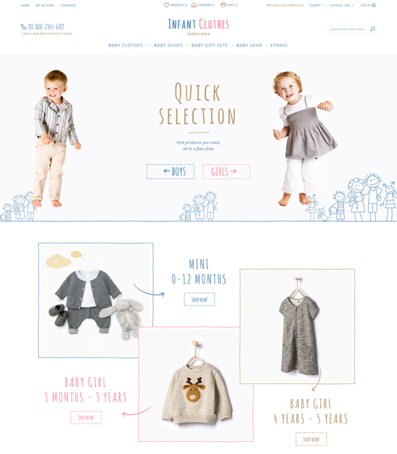 Infant Clothes baby kids children Magento Themes