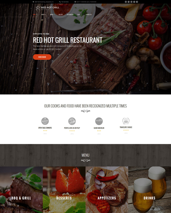 Red Hot Grill Restaurant steakhouse WordPress Theme