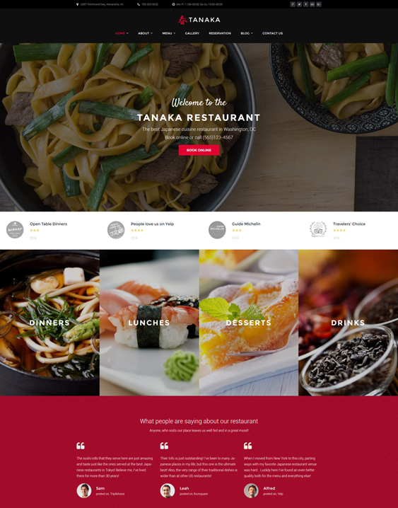 Tanaka - Japanese asian Restaurant WordPress Theme