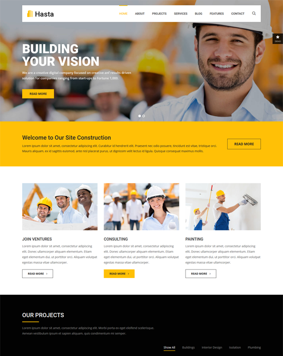 hasta wordpress themes construction company building contractor