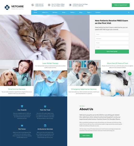 bootstrap website templates vets animal hospitals