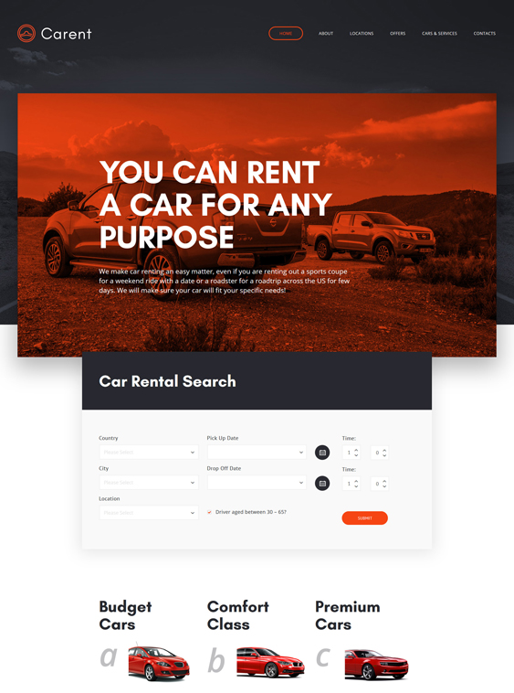 bootstrap website templates rental car companies