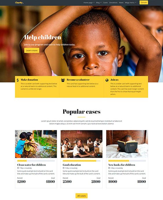 charity nonprofit bootstrap website templates