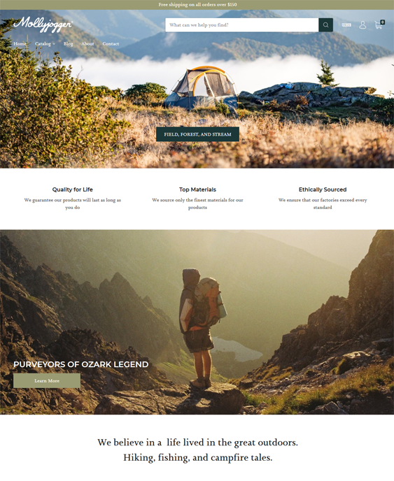 shopify themes outdoor goods camping equipment