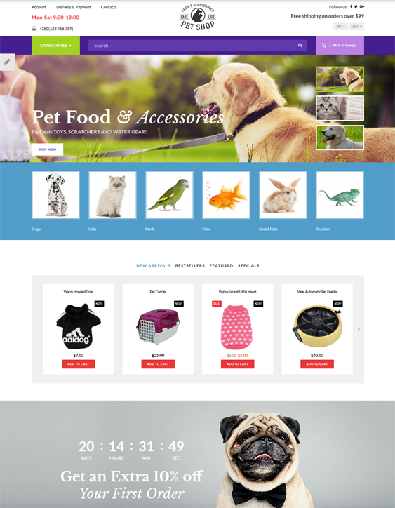 opencart themes pet stores